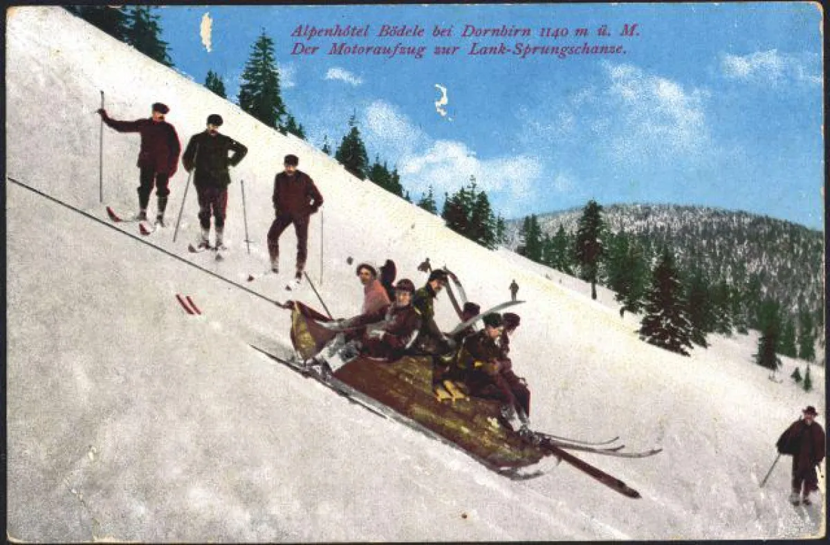 Motoraufzug zur Lank-Sprungschanze 1907; Foto: Stadtarchiv Dornbirn, o. Sign.