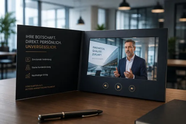 Bild: Videokarten als innovatives Werbemittel mit Logo – interaktive Marketinglösung mit Video-Display
