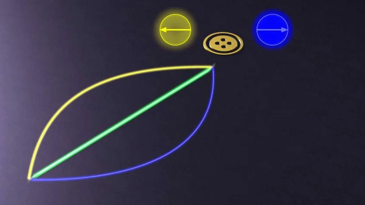 Quantenbits können im Gegensatz zu klassischen Bits zwei Zustände zugleich annehmen: rechts und links, gelb und blau, Null und Eins. (Bild: KIT) ()