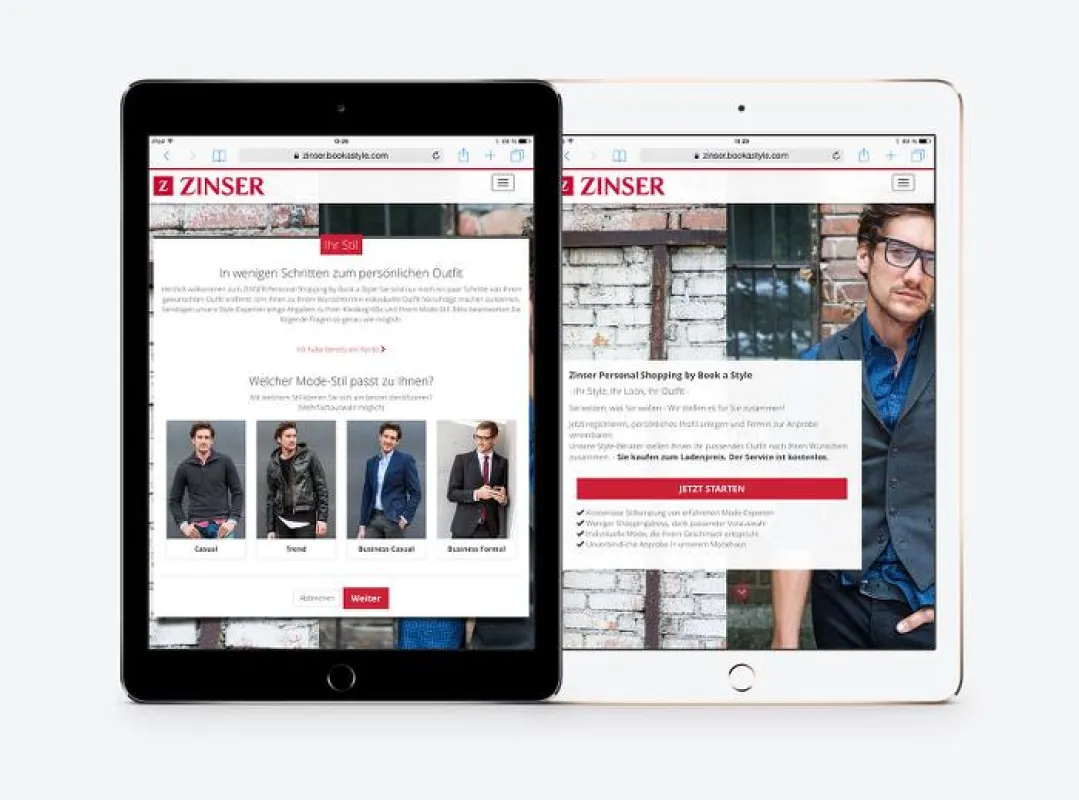 Über die Webseite von Modehaus Zinser (www.mode-zinser.de) gelangen Kunden zur Stil- und Terminauswa