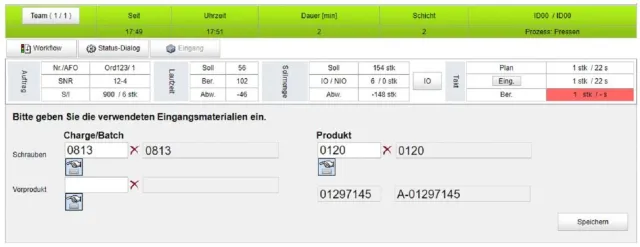Bild: Cosmino BDE: Erfassen von Eingangsmaterial zum Auftrag