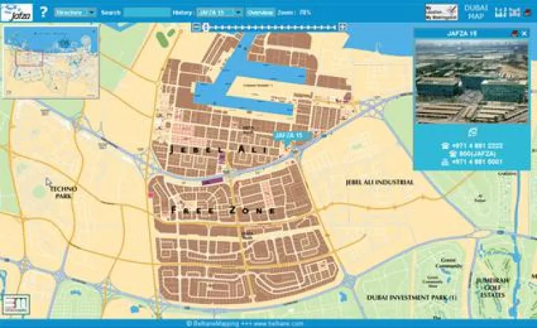 Bild: JAFZA, Jebel Ali Free Zone, Dubai, jetzt mit BeMap2 online