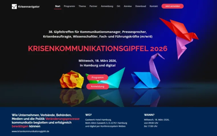 Bild: Krisenkommunikationsgipfel 2026 in Hamburg zu Veränderungsprozessen in Wirtschaft, Politik und Gesellschaft