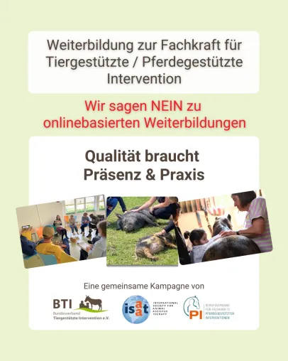 Gemeinsame Kampagne: BTI, ISAAT und Berufsverband PI positionieren sich gegen reine online-Weiterbildungen Bild: Gemeinsame Kampagne: BTI, ISAAT und Berufsverband PI positionieren sich gegen reine online-Weiterbildungen