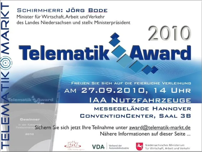 Countdown zum Telematik-Award 2010 auf der IAA Nutzfahrzeuge in Hannover Bild: Countdown zum Telematik-Award 2010 auf der IAA Nutzfahrzeuge in Hannover