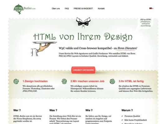 Bild: PSD zu HTML - HTML-Butler mit gesundem Wachstum. Bereits nach 1 Jahr nutzen 150 Kunden den Service regelmäßig.