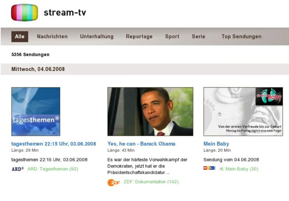 Übersichtlich: stream-tv.de bündelt die Angebote der Mediathekenauf einer zentralen Seite