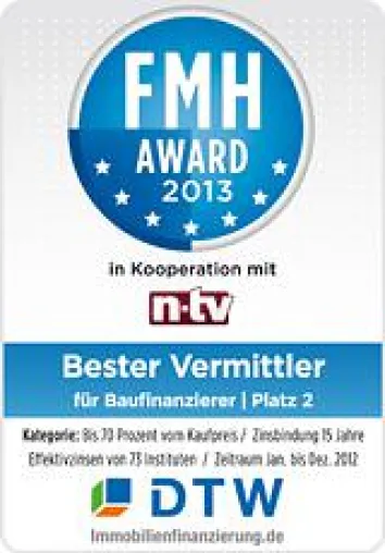 Bild: DTW-Immobilienfinanzierung mit Spitzenplätzen beim „FMH-Award 2013“ ausgezeichnet