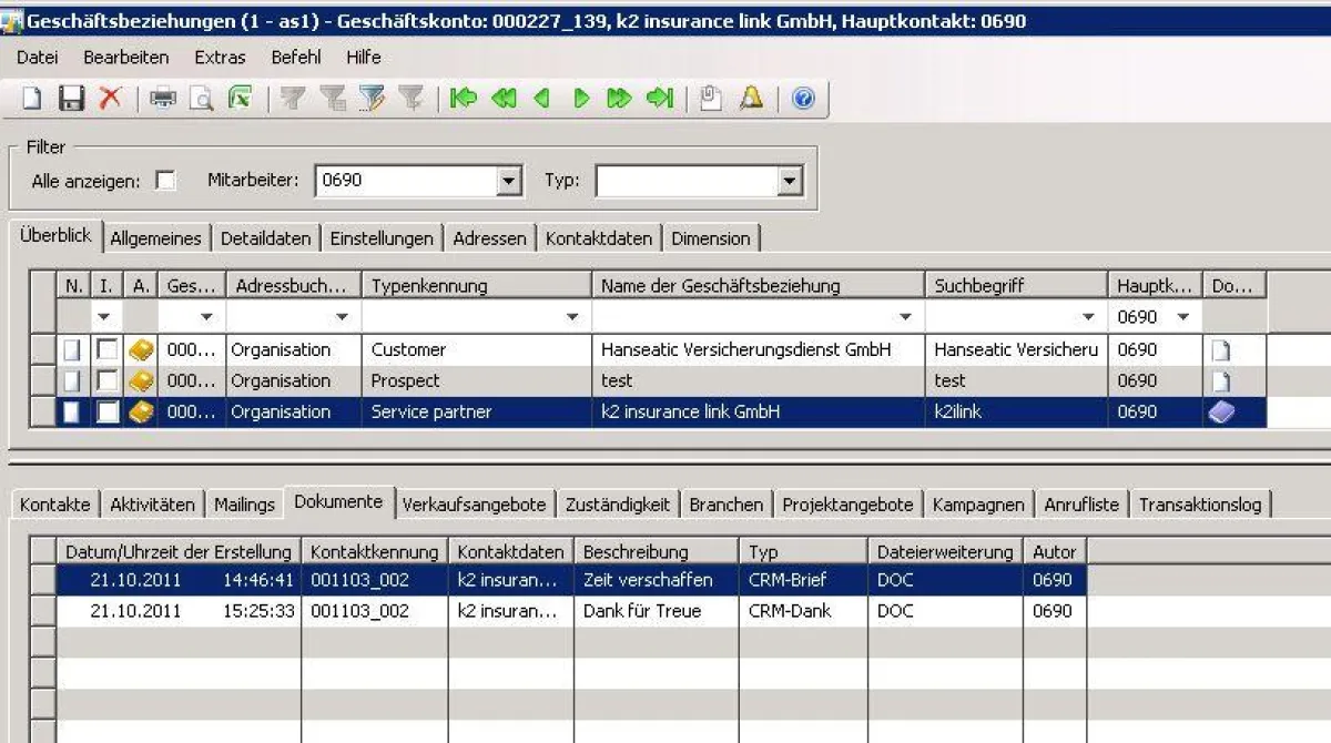 Briefe und sonstige Dokumente in Microsoft Dynamics AX-CRM