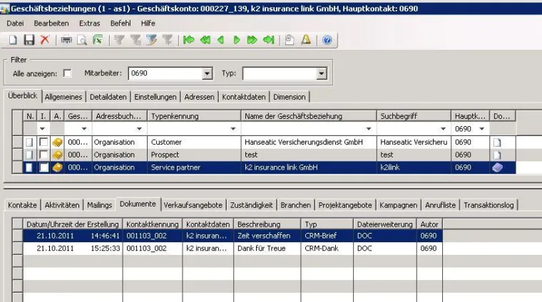Bild: Briefe, Glückwünsche, Dankschreiben und andere Dokumente in Microsoft Dynamics AX-CRM