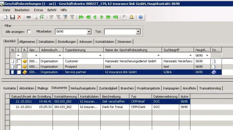Bild: Briefe, Glückwünsche, Dankschreiben und andere Dokumente in Microsoft Dynamics AX-CRM