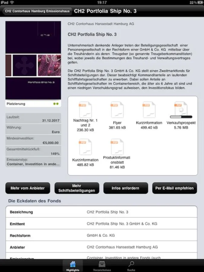 Detaillierte Fondsinformationen in der FondsApp HD für das iPad