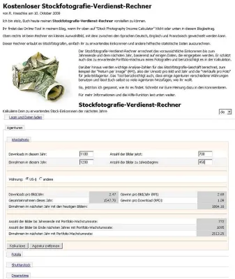 Kostenloser Online-Verdienst-Rechner für Stockfotografen Bild: Kostenloser Online-Verdienst-Rechner für Stockfotografen