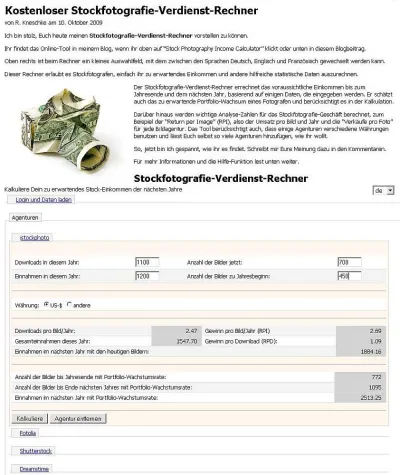 Bild: Kostenloser Online-Verdienst-Rechner für Stockfotografen