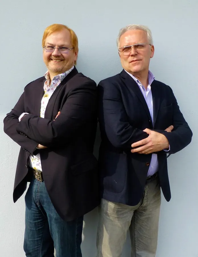 H. Bense (59) und W. Maske (54) wollen Schulter an Schulter der Druckindustrie erste Plätze sichern!