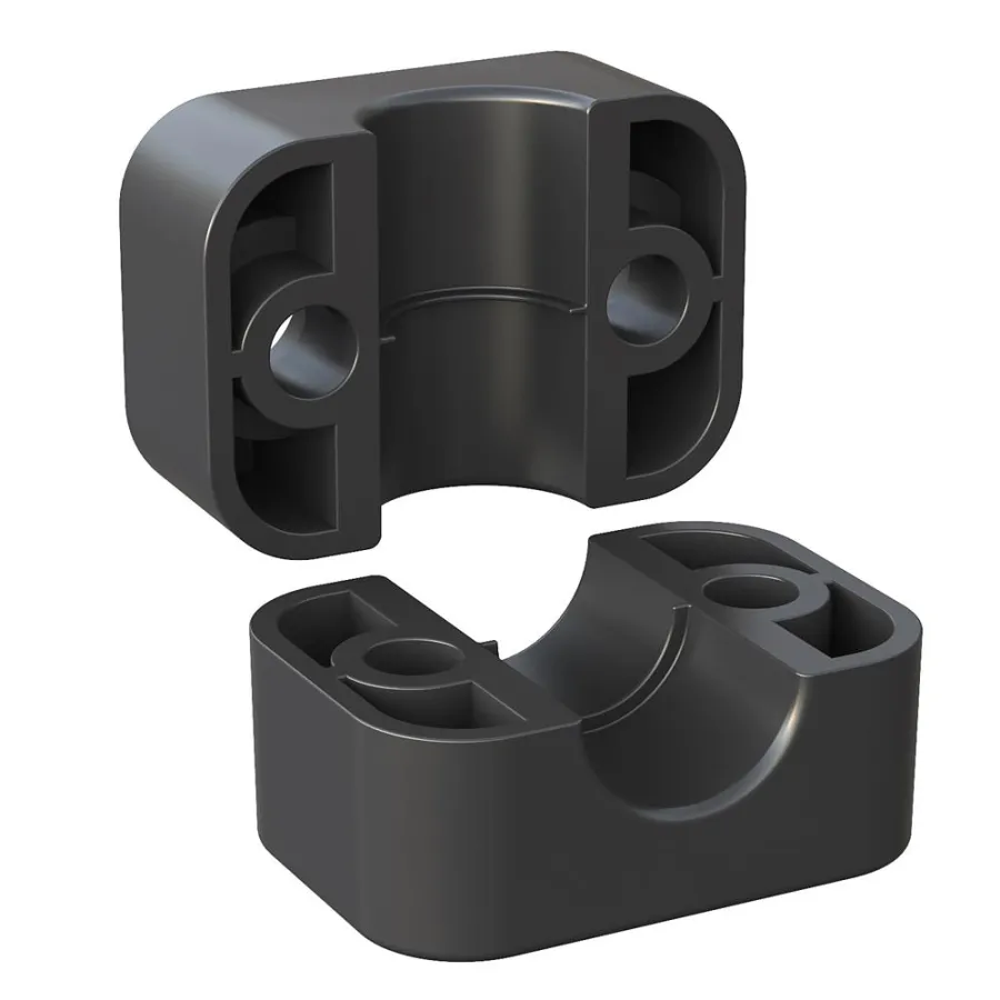 Eine umlaufende Rippe im Schellenkörper verhindert das axiale Durchrutschen von Wellschläuchen