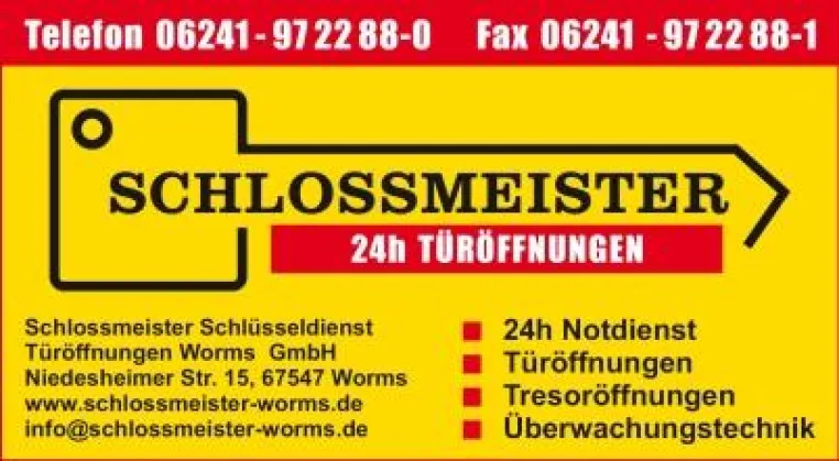 Ausgesperrt? Schlossmeister Schlüsseldienst Türöffnungen Worms GmbH hilft rund um die Uhr Bild: Ausgesperrt? Schlossmeister Schlüsseldienst Türöffnungen Worms GmbH hilft rund um die Uhr