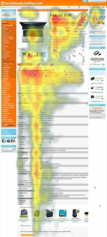 Heatmap als Ergebnis des Eyetrackings beim Usability-Test von notebooksbilliger.de
