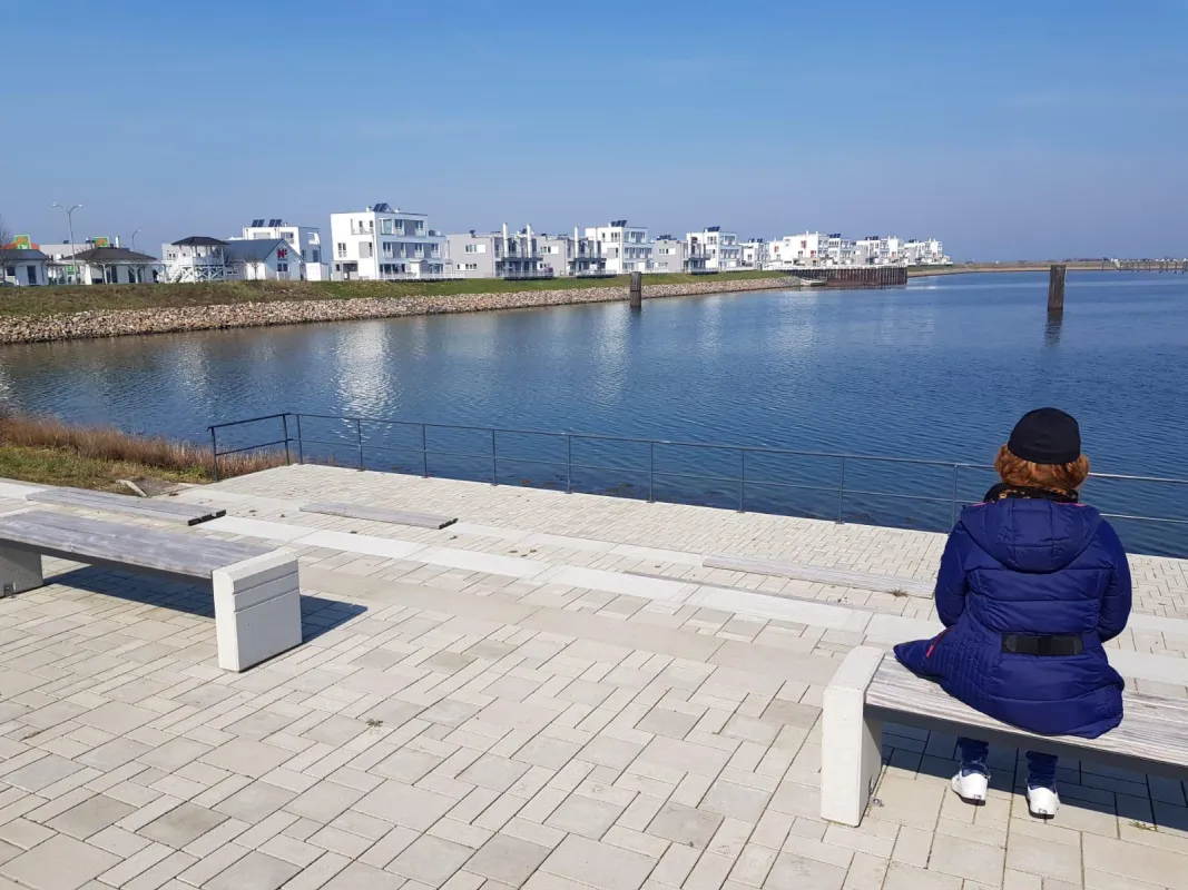 Blick von der Hafenmeile auf den Hafen