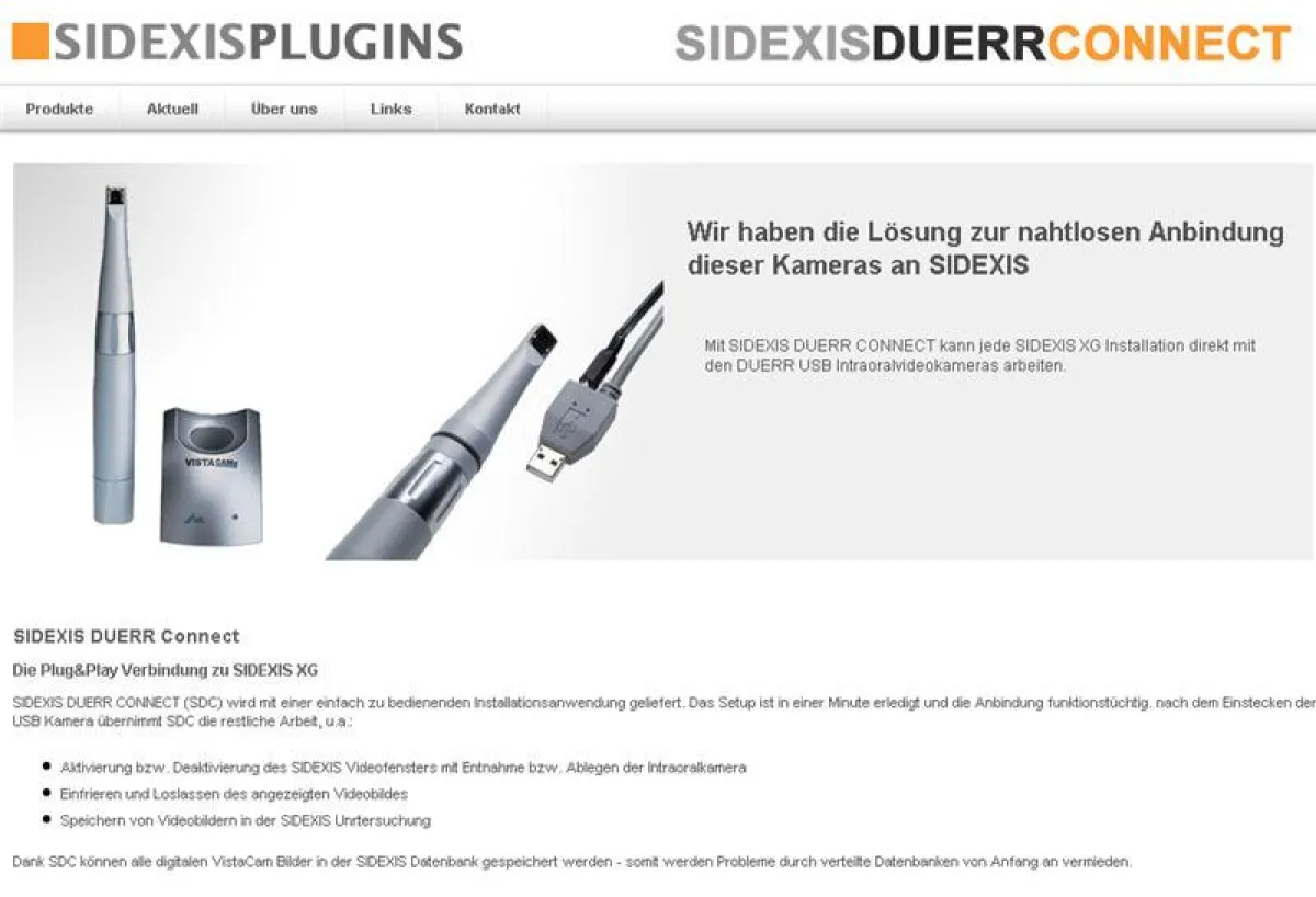 SIDEXIS DUERR Connect - die Plug&Play Anbindung der digitalen VistaCam Intraoralvideokameras von Dürr an SIRONA SIDEXIS. Ab sofort unter www.sidexisplugins.de.