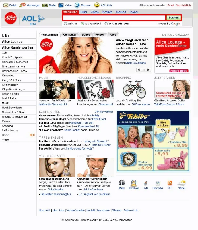 Das neue AOL-Alice Portal basierend auf der Technologie von neofonie