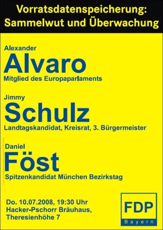 Vorratsdatenspeicherung - Sammelwut und Überwachung - Informationsgespräch mit Alexander Alvaro (MdEP) Bild: Vorratsdatenspeicherung - Sammelwut und Überwachung - Informationsgespräch mit Alexander Alvaro (MdEP)
