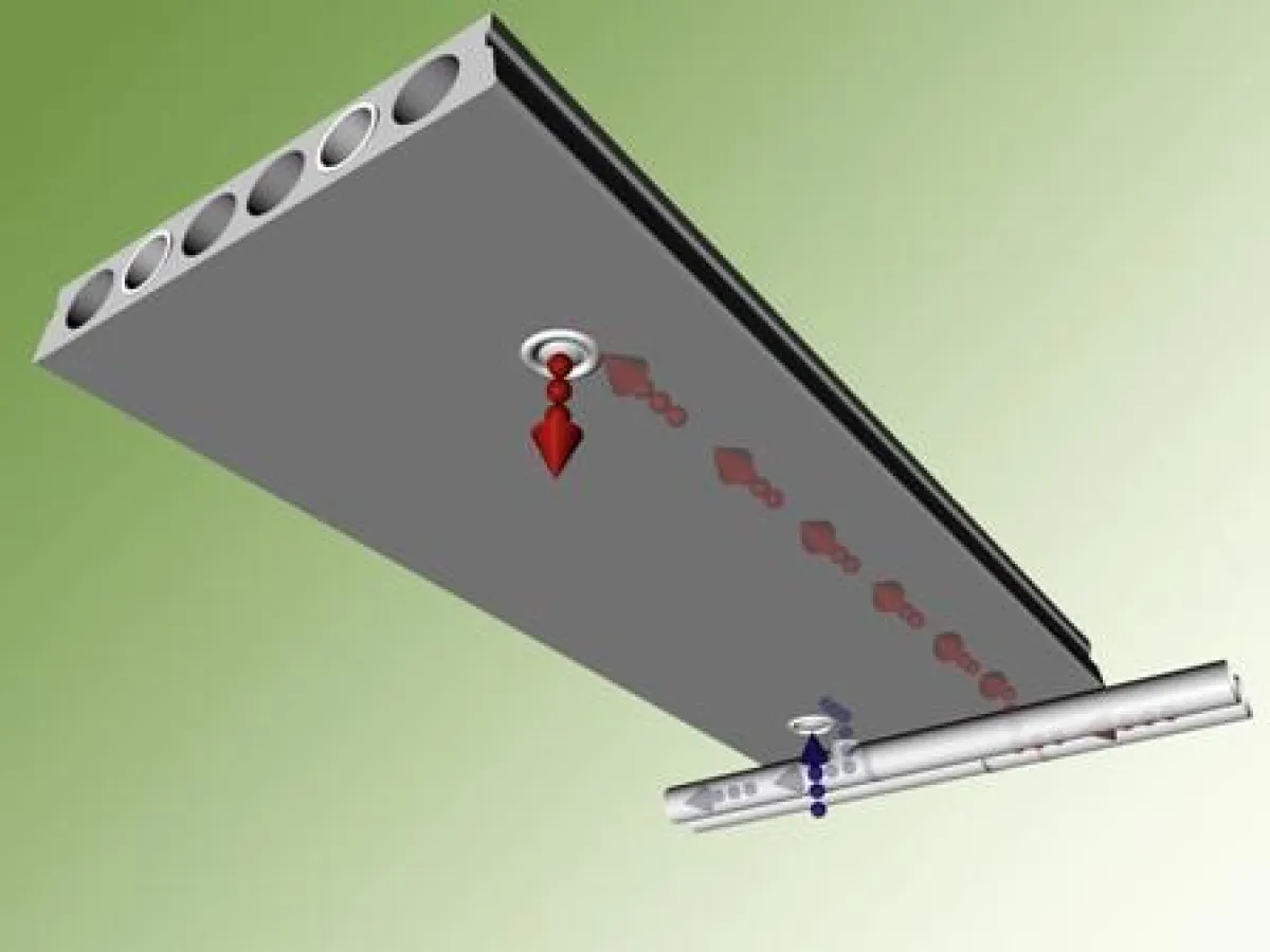 Bei der Lüftungsdecke werden die Hohlkammern der Spannbeton-Fertigdecke als Lüftungskanäle genutzt.
