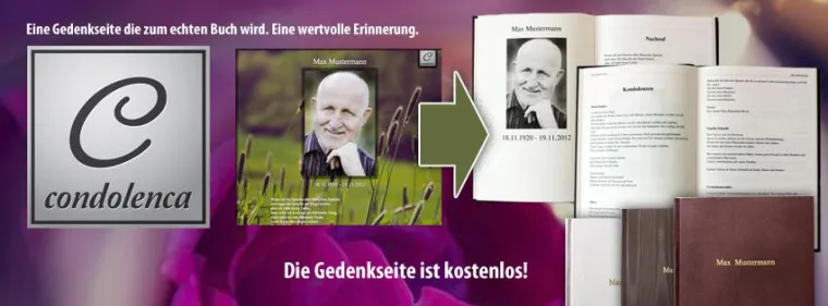 Online Gedenkseite wird zu einem echten (Kondolenz)Buch Bild: Online Gedenkseite wird zu einem echten (Kondolenz)Buch