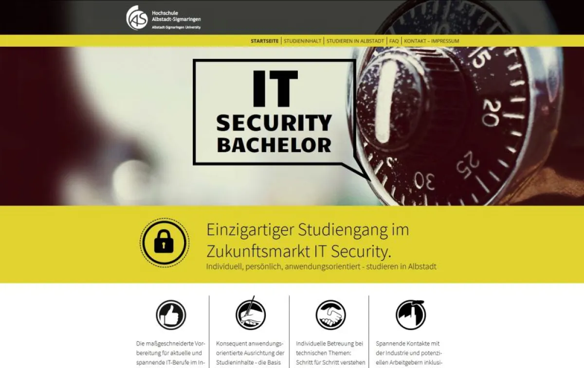 Startseite der neuen Website IT Security der Hochschule Albstadt-Sigmaringen