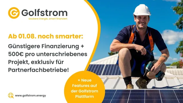 Bild: Golfstrom Energy verbessert Finanzierungskonditionen und startet Sommerprämie für Partnerfachbetriebe
