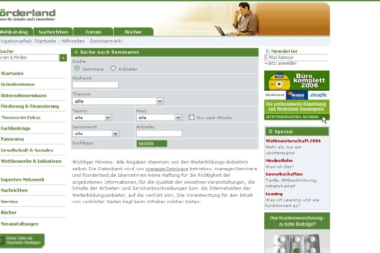 Bild: Neues Recherche-Tool auf förderland - Seminarmarkt für Mitarbeiter und Führungskräfte