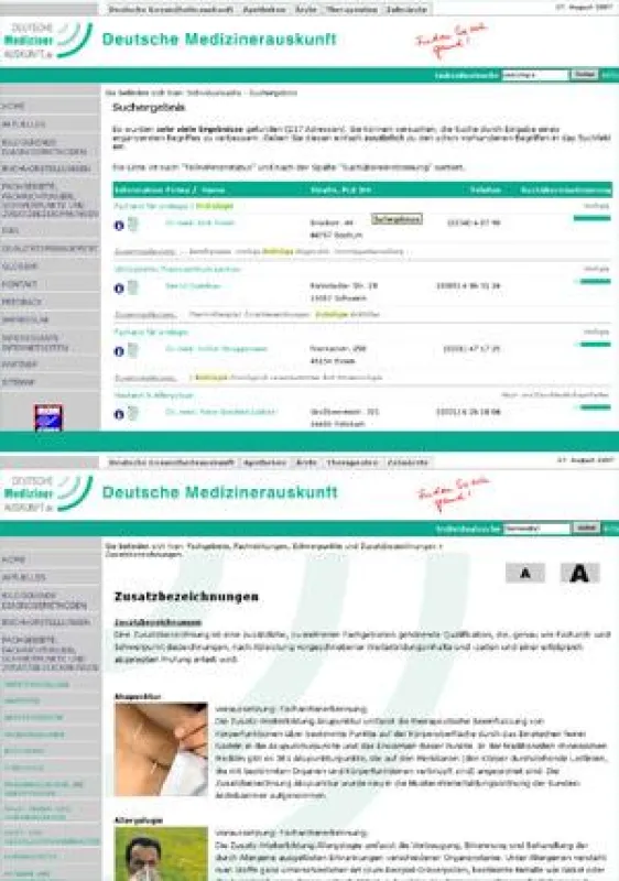 Zusatzbezeichnungen auf der Deutschen Medizinerauskunft.