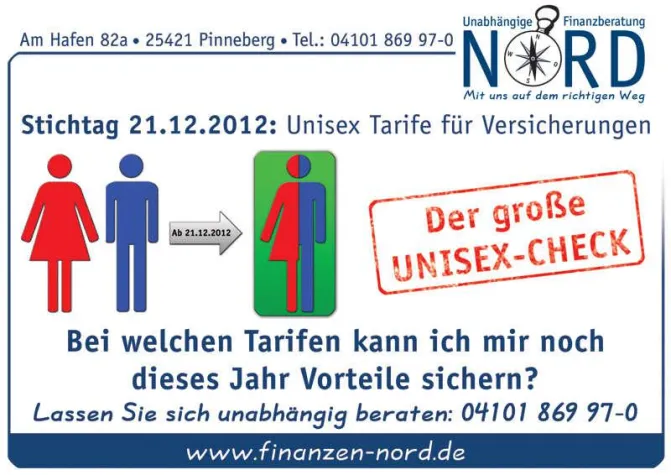 die Unisex-Tarife kommen Bild: die Unisex-Tarife kommen