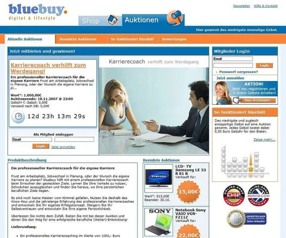 Bild: Auktionsportal bluebuy versteigert Karrierecoach