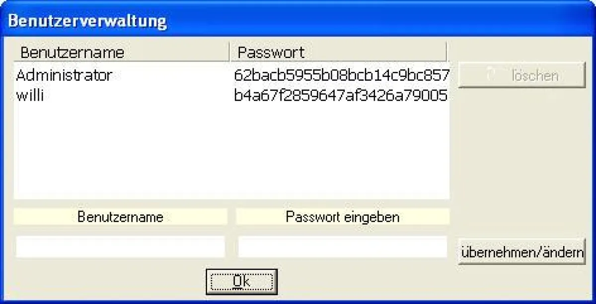 Benutzerverwaltung Login-Funktion PROMESS UFM Software