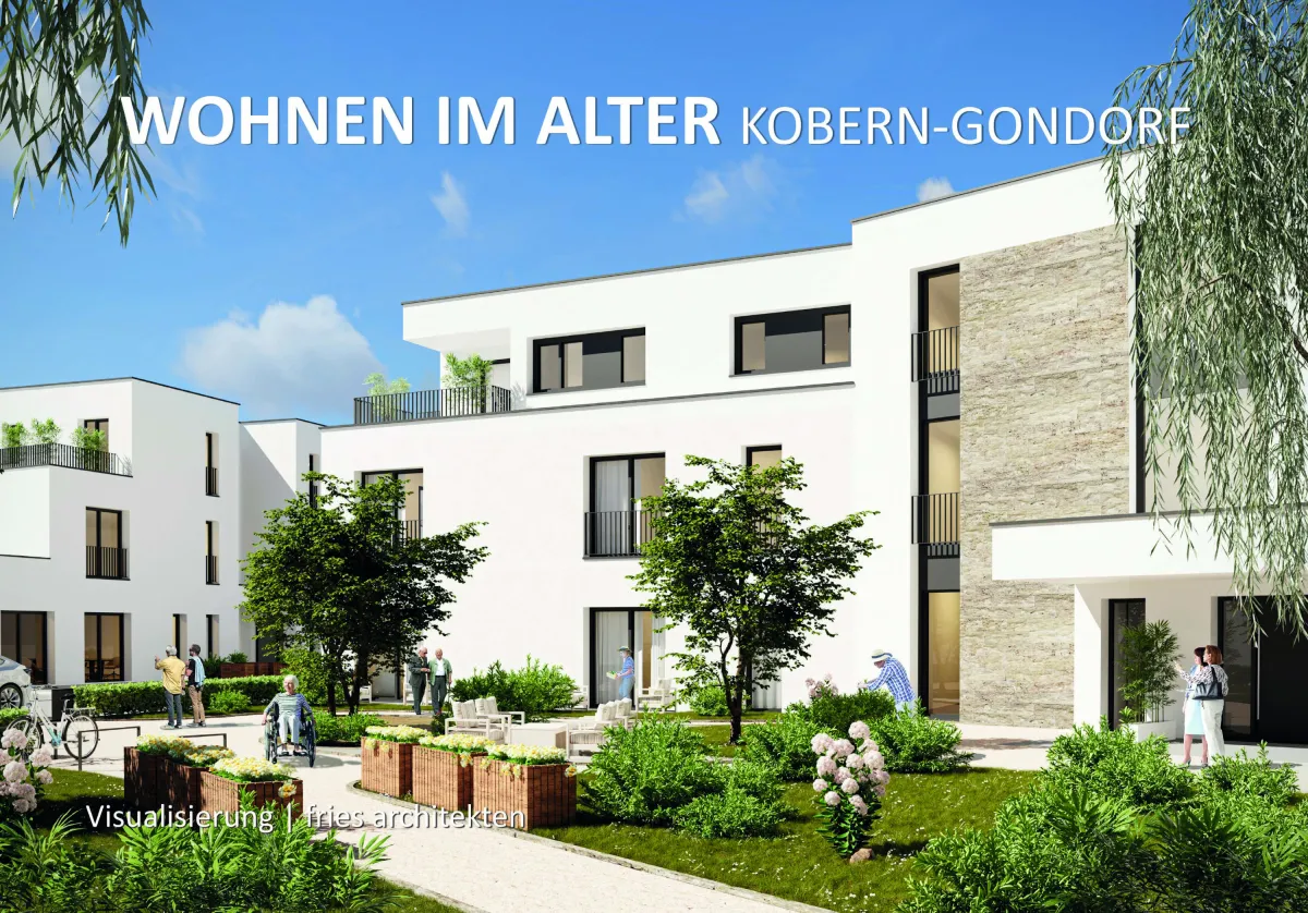 Gebaut werden 2 barrierefreie Wohngebäude mit insgesamt 29 Wohnungen, Tiefgarage und Tagespflege. (© fries architekten)