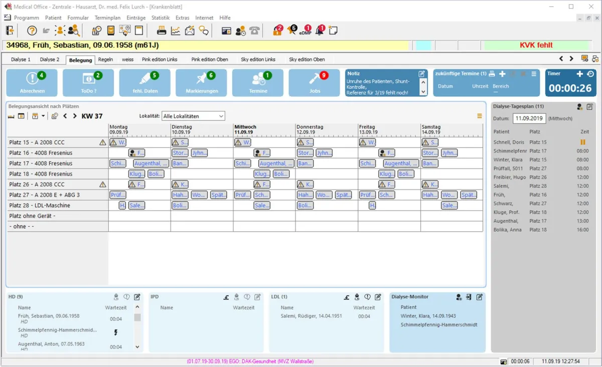 Die Belegung der Behandlungsplätze kann auf übersichtliche Art und Weise geplant werden.