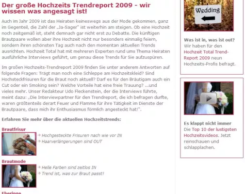 Bild: Die wichtigsten Hochzeitstrends 2009 - Hochzeit Total präsentiert den Hochzeits-Trendreport 2009