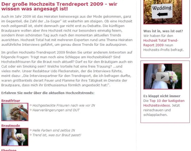 Bild: Die wichtigsten Hochzeitstrends 2009 - Hochzeit Total präsentiert den Hochzeits-Trendreport 2009