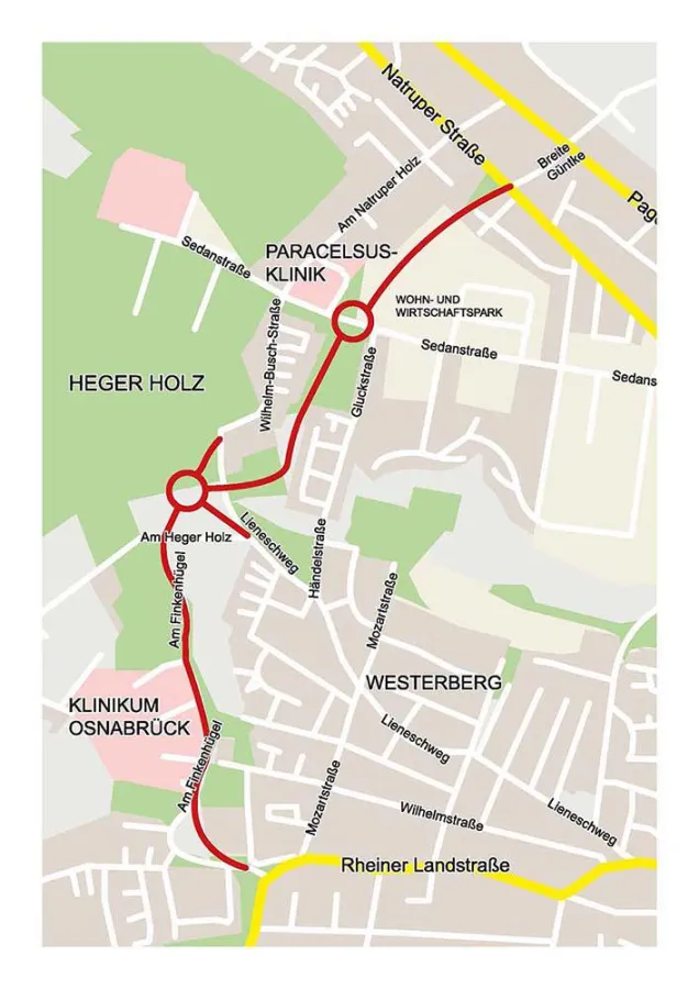 Geplanter Trassenverlauf der Westumgehung in Osnabrück