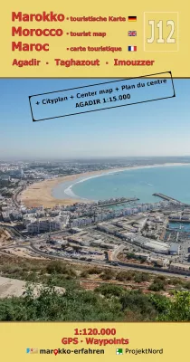 Bild: Marokko touristische Landkarte J12: Agadir - Taghazout - Imouzzer + GPS-Waypoints + Mit Cityplan Agadir