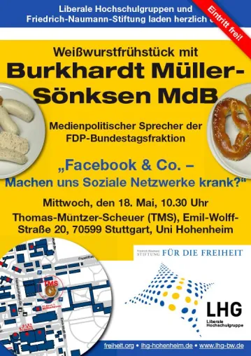 Weißwurstfrühstück mit Vortrag von Burkhardt Müller-Sönksen MdB an der Uni Hohenheim Bild: Weißwurstfrühstück mit Vortrag von Burkhardt Müller-Sönksen MdB an der Uni Hohenheim