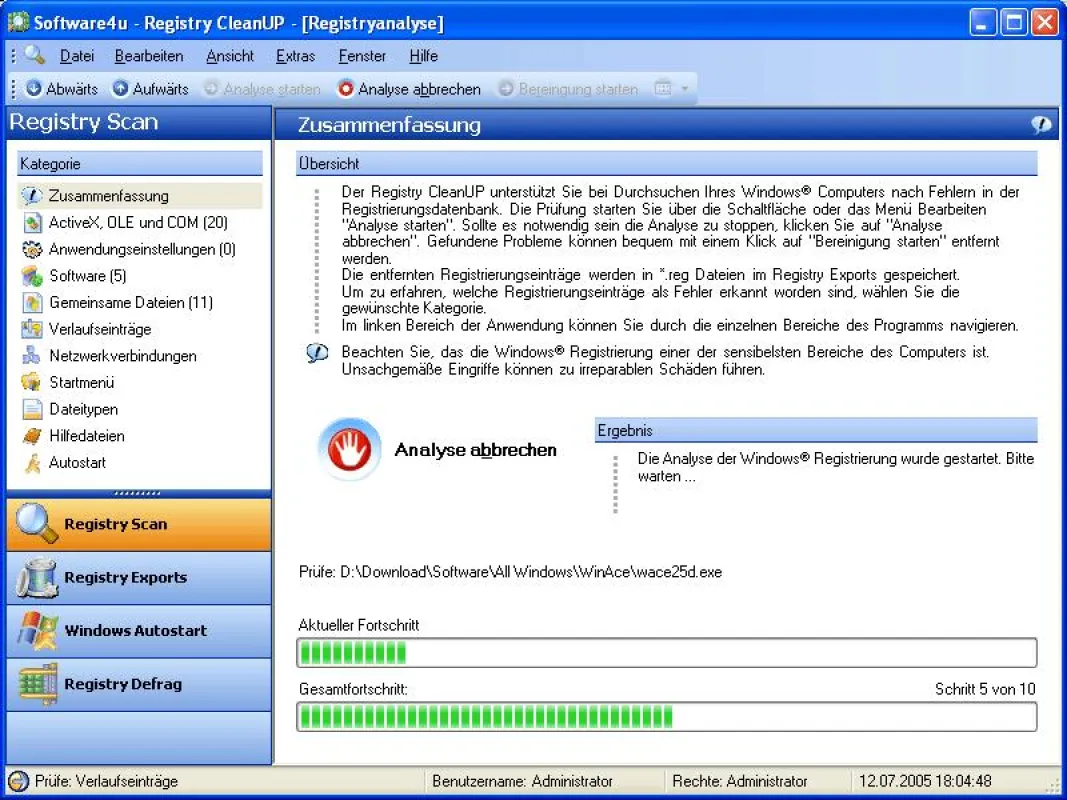 Die Abbildung zeigt den Registry CleanUP bei der Arbeit.