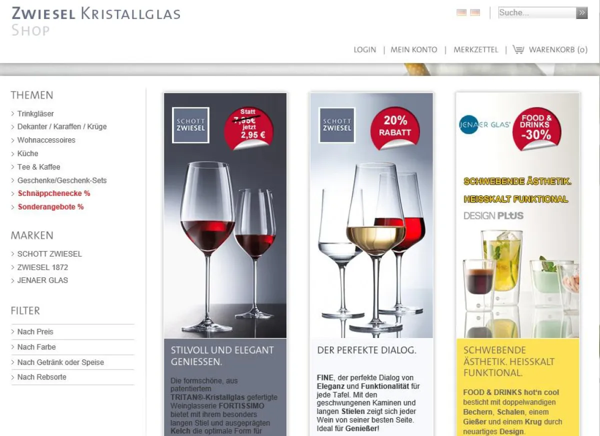 Der factor:plus B2C Online Shop von Zwiesel Kristallglas