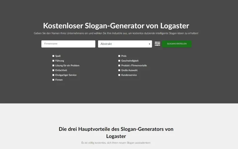 Bild: Logaster hat ein neues Produkt veröffentlicht und zwar einen kostenlosen Slogan-Generator