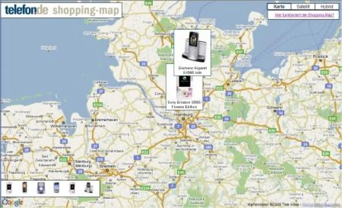 telefon.de zeigt Produktverkäufe auf Landkarte an