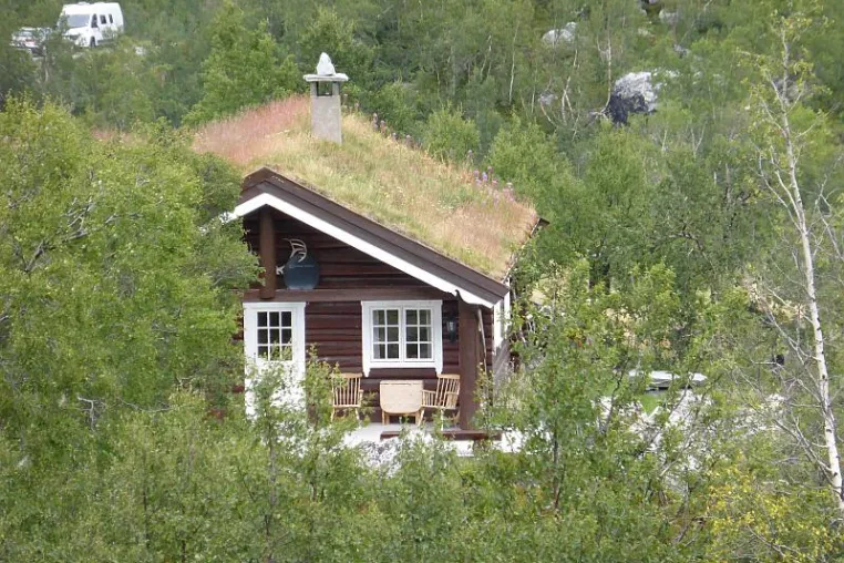 Bild: Schornsteinrally auf Norwegens grünen Dächern.