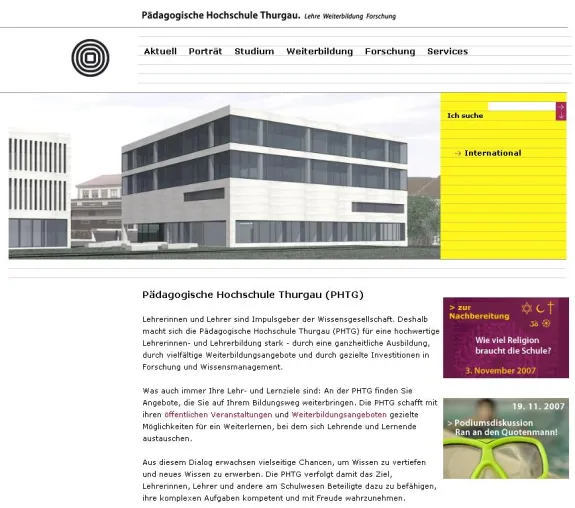 Bild: phtg.ch – Pädagogische Hochschule Thurgau mit neuer TYPO3 Website
