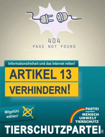 Tierschutzpartei: Neue EU-Urheberrechtsreform zerstört das freie Internet! Bild: Tierschutzpartei: Neue EU-Urheberrechtsreform zerstört das freie Internet!