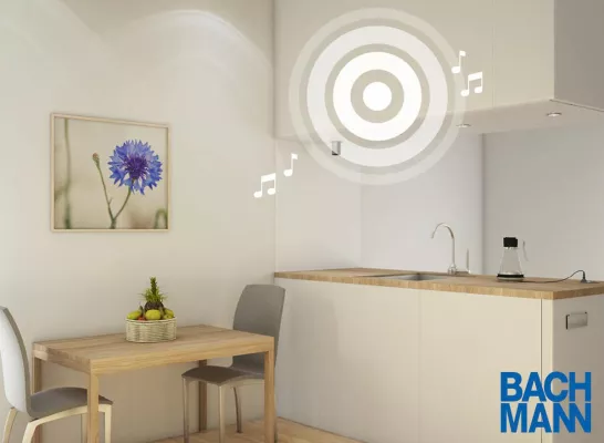 Bild: Bachmanns INTUBLU unsichtbare Lautsprecher geben den Ton über Möbel und Oberflächen an